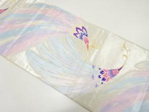 抽象孔雀に華紋織り出し　袋帯